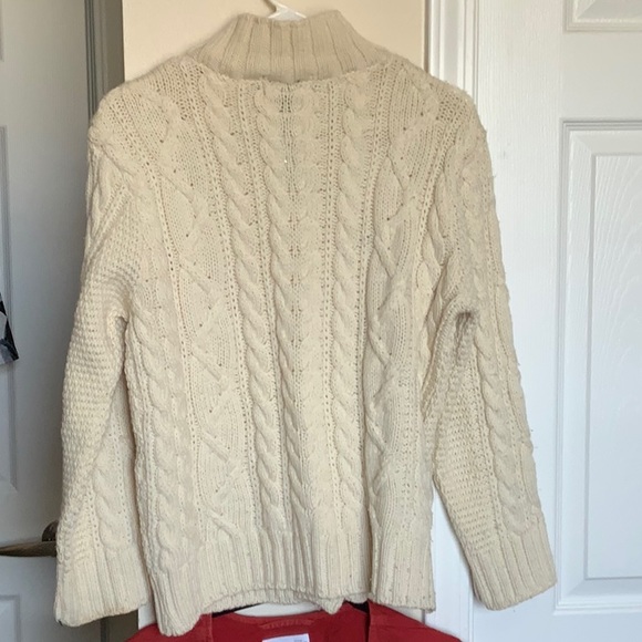 Peregrine England Cable Knit Pure New Wool Fisherman’s Ivory Cardigan Sweater - Picture 4 of 7